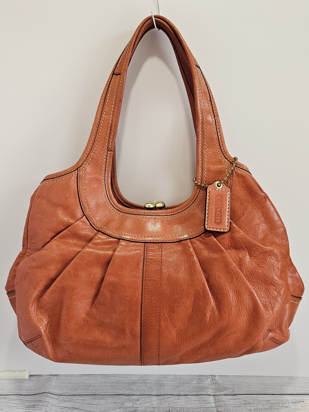 VTG Coach Ergo Pleated Kisslock Frame Satchel Bag in Burnt Orange